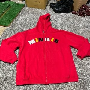 Walt Disney World Hooded Sweatshirt Size L Minnie Mouse Embroidered Red Zip